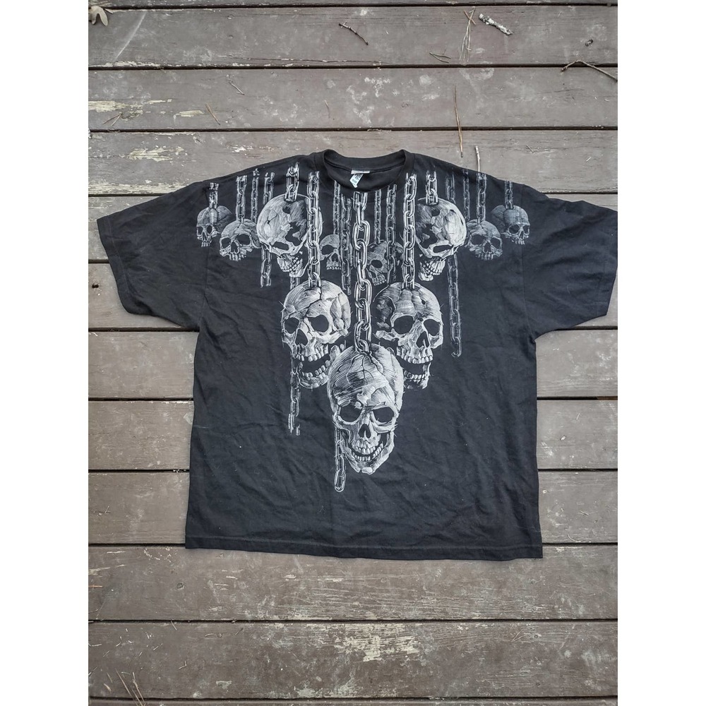 Rare Liquid Blue Skull Tshirt 2010 3XL Hanging Chain Black